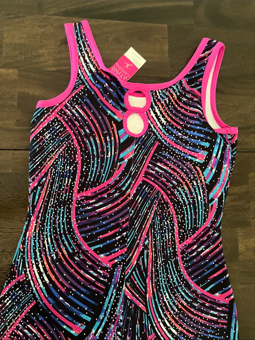 Large Pink Turquoise Patterned One-Piece Activewear Leotard Dance Gymnastics L - Picture 9 of 10